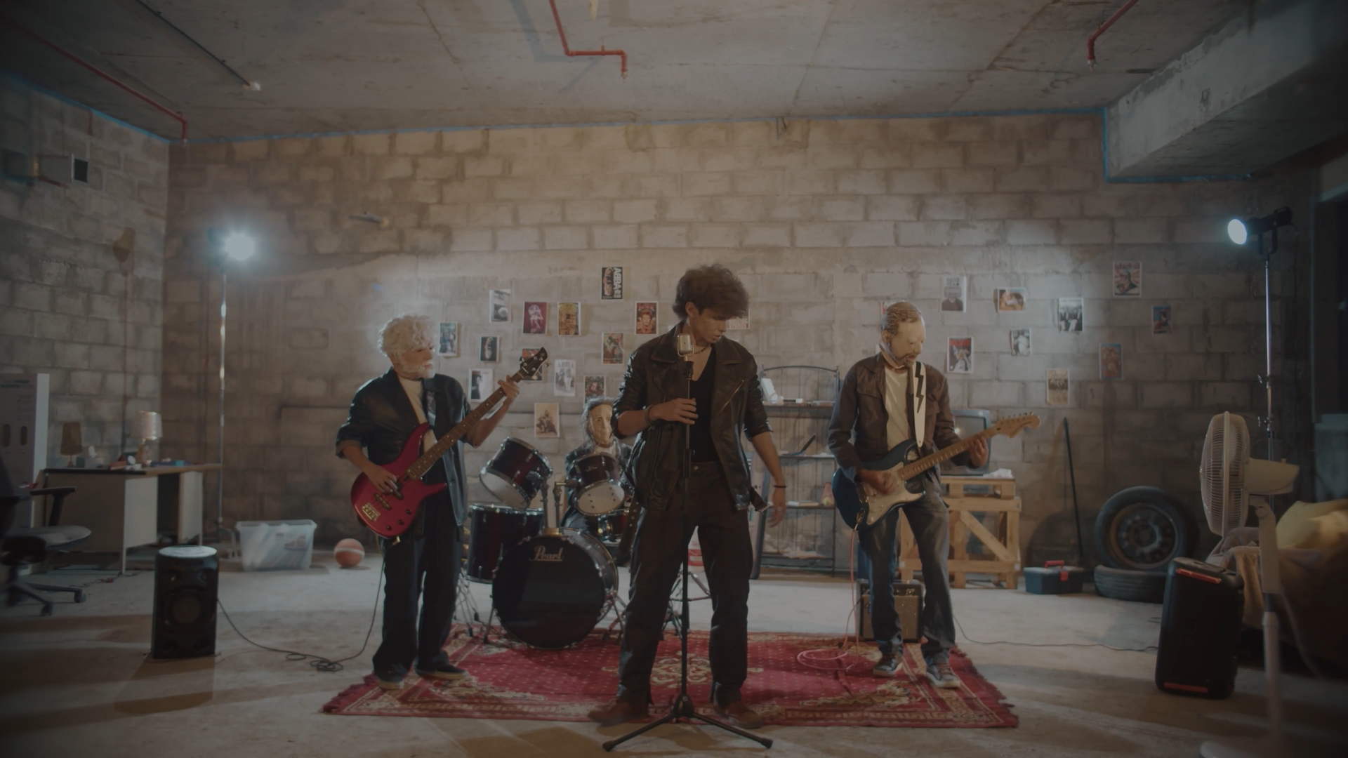 Band performing in an abandoned office space